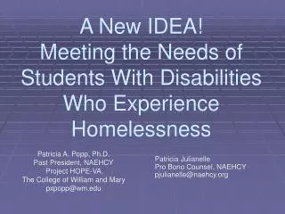 A New IDEA! Meeting the Needs of Students With Disabilities Who Experience Homelessness