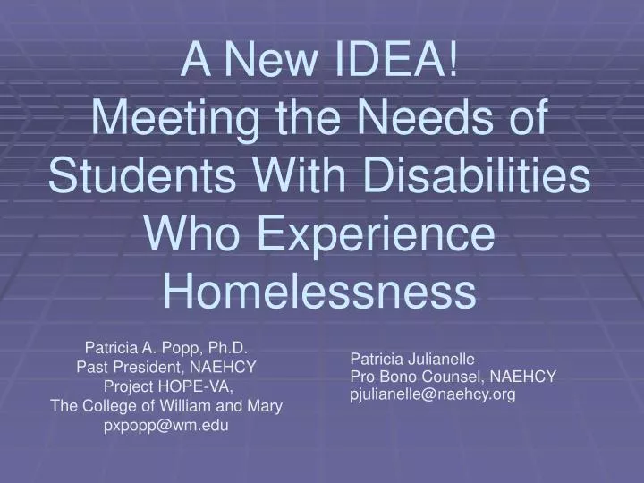 a new idea meeting the needs of students with disabilities who experience homelessness