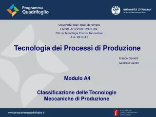 Università degli Studi di Ferrara Facoltà di Scienze MM.FF.NN.