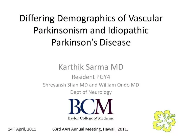 differing demographics of vascular parkinsonism and idiopathic parkinson s disease