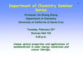 Department of Chemistry Seminar Series