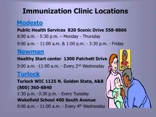 Immunization Clinic Locations