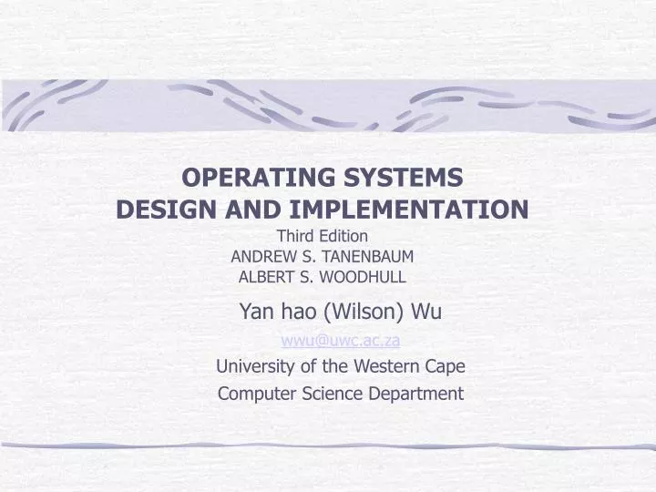 yan hao wilson wu wwu@uwc ac za university of the western cape computer science department