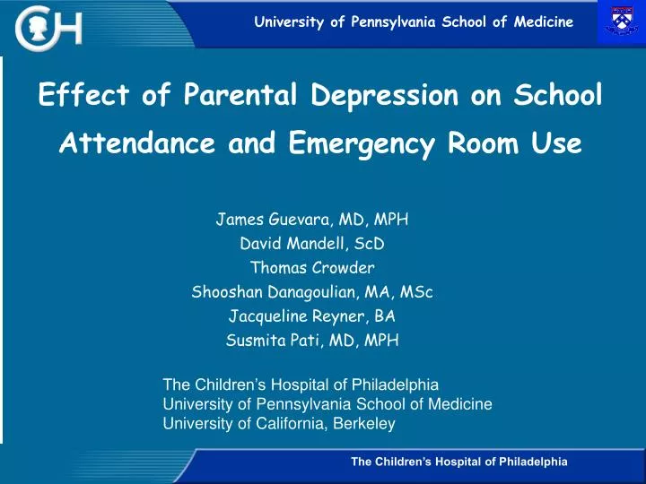 effect of parental depression on school attendance and emergency room use