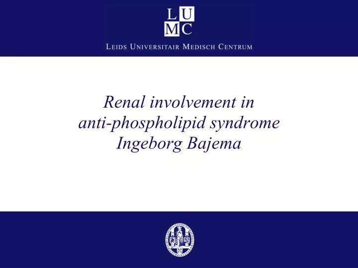 renal involvement in anti phospholipid syndrome ingeborg bajema