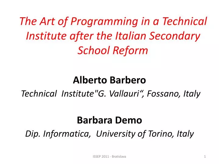 the art of programming in a technical institute after the italian secondary school reform