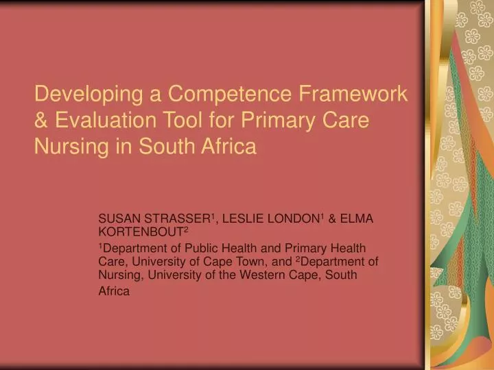 developing a competence framework evaluation tool for primary care nursing in south africa