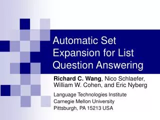 Automatic Set Expansion for List Question Answering