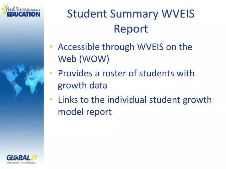 student summary wveis report