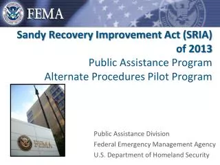 Public Assistance Division Federal Emergency Management Agency