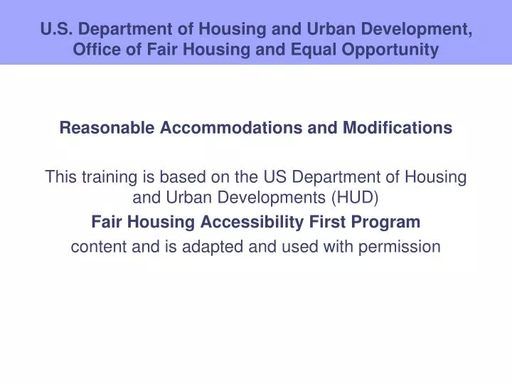 u s department of housing and urban development office of fair housing and equal opportunity