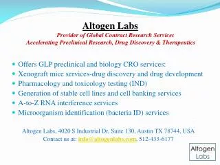 Offers GLP preclinical and biology CRO services: