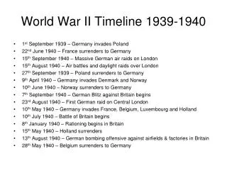 World War II Timeline 1939-1940