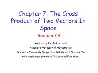 Chapter 7: The Cross Product of Two Vectors In Space