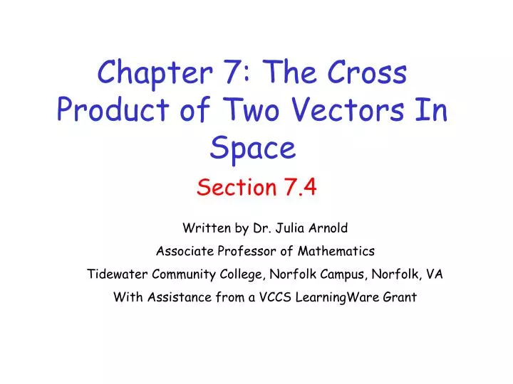 chapter 7 the cross product of two vectors in space