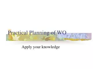 Practical Planning of WO