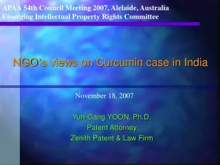 NGO ’ s views on Curcumin case in India
