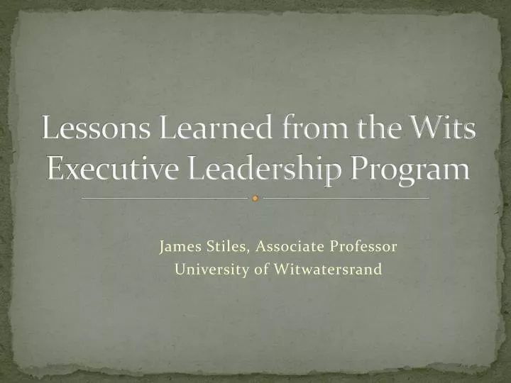lessons learned from the wits executive leadership program