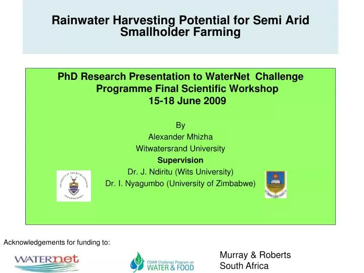 rainwater harvesting potential for semi arid smallholder farming
