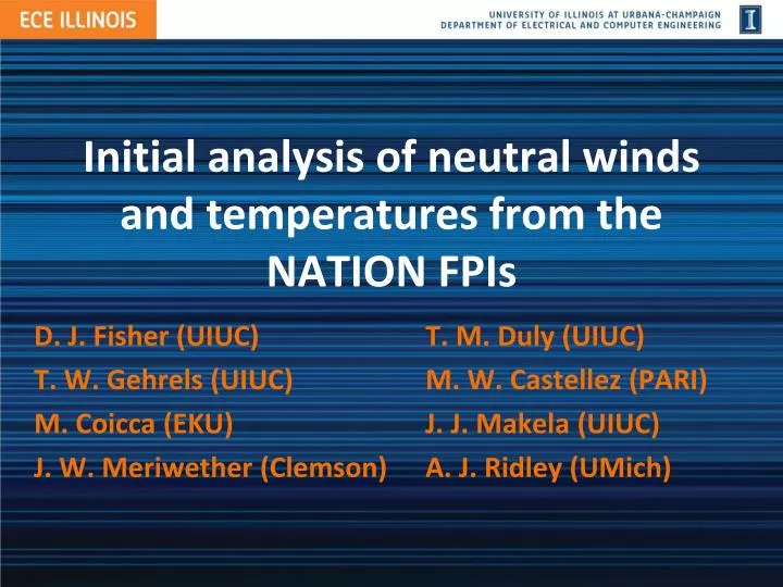 initial analysis of neutral winds and temperatures from the nation fpis