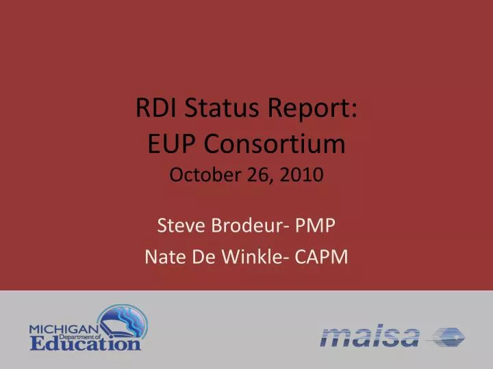 rdi status report eup consortium october 26 2010