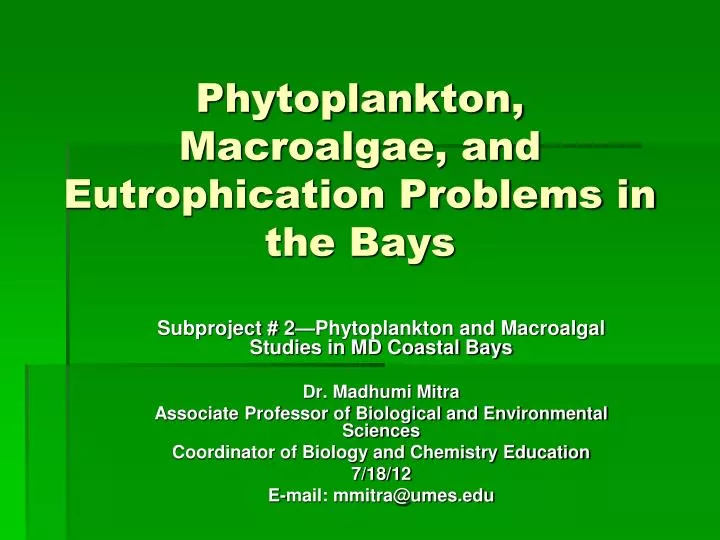 phytoplankton macroalgae and eutrophication problems in the bays