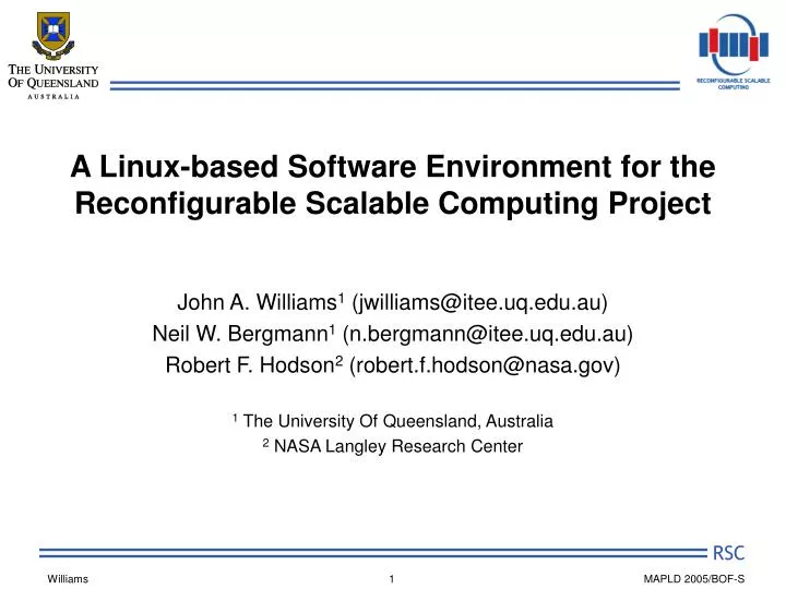 a linux based software environment for the reconfigurable scalable computing project