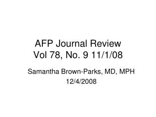 AFP Journal Review Vol 78, No. 9 11/1/08