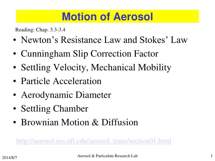 motion of aerosol
