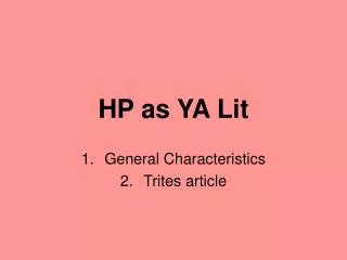 HP as YA Lit