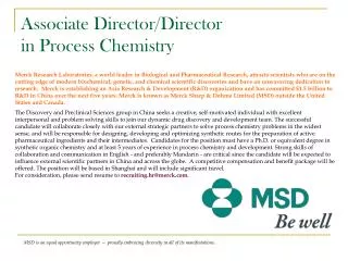 Associate Director/Director in Process Chemistry