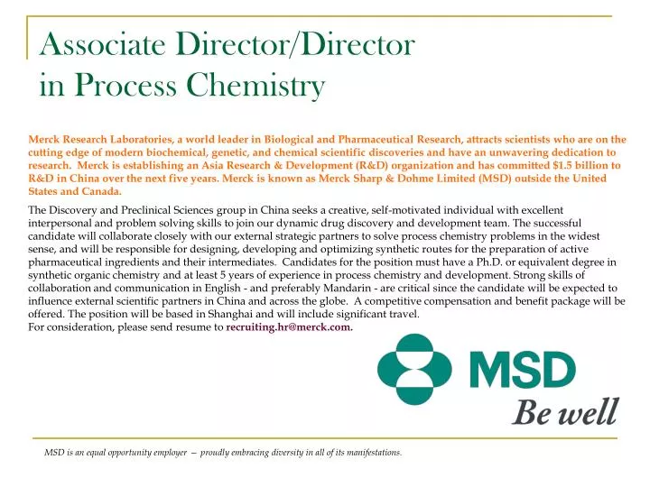 associate director director in process chemistry