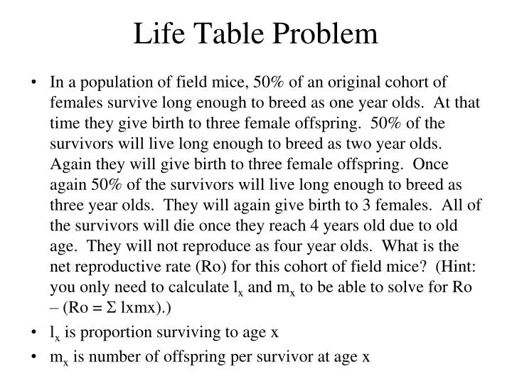life table problem