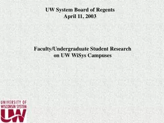 Faculty/Undergraduate Student Research on UW WiSys Campuses