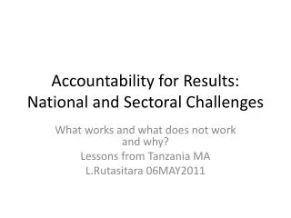 Accountability for Results: National and Sectoral Challenges