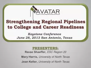 PRESENTERS : Ravae Shaeffer , ESC Region 20 Mary Harris , University of North Texas
