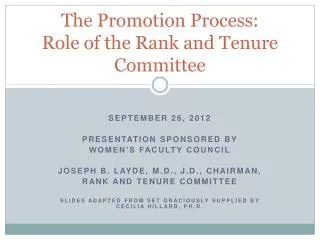 The Promotion Process: Role of the Rank and Tenure Committee