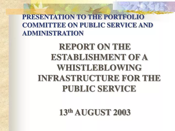 presentation to the portfolio committee on public service and administration