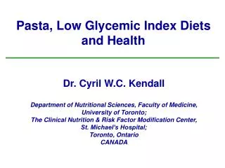 Pasta, Low Glycemic Index Diets and Health