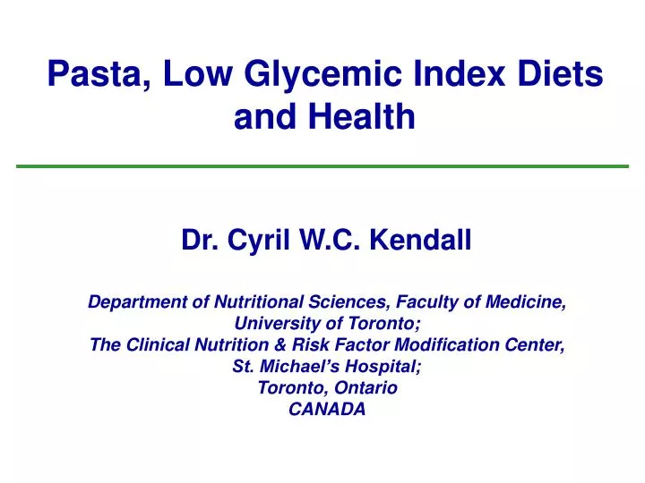 pasta low glycemic index diets and health