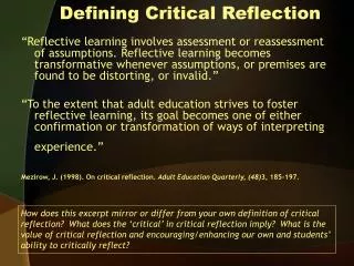 Defining Critical Reflection