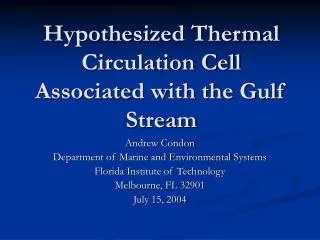 Hypothesized Thermal Circulation Cell Associated with the Gulf Stream