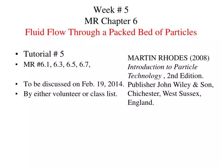 week 5 mr chapter 6 fluid flow through a packed bed of particles