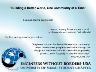 &quot;Building a Better World, One Community at a Time&quot;