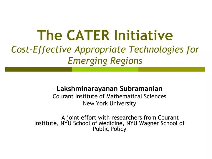the cater initiative cost effective appropriate technologies for emerging regions