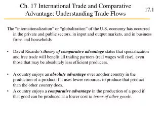 Ch. 17 International Trade and Comparative Advantage: Understanding Trade Flows