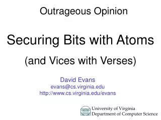 David Evans evans@cs.virginia cs.virginia/evans