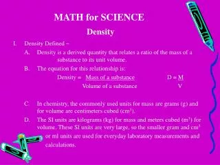 MATH for SCIENCE Density