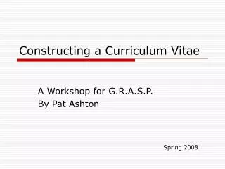 Constructing a Curriculum Vitae