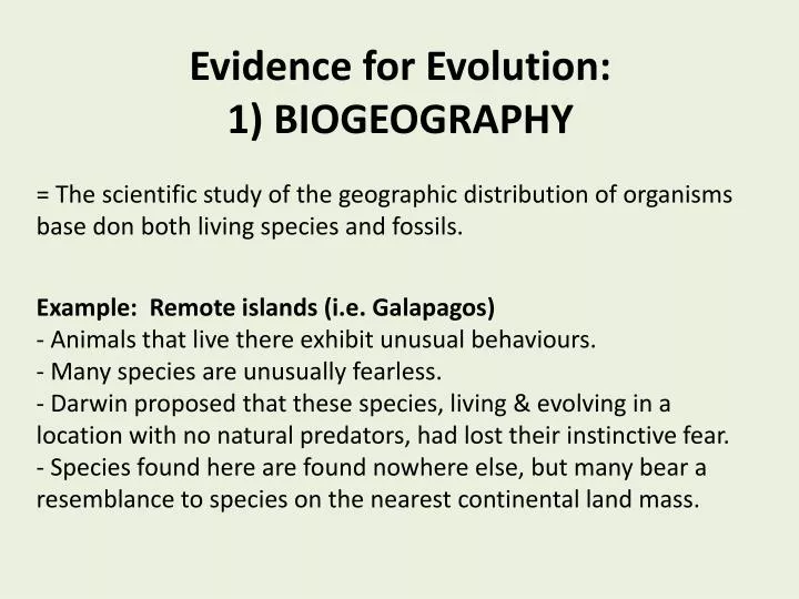 evidence for evolution 1 biogeography